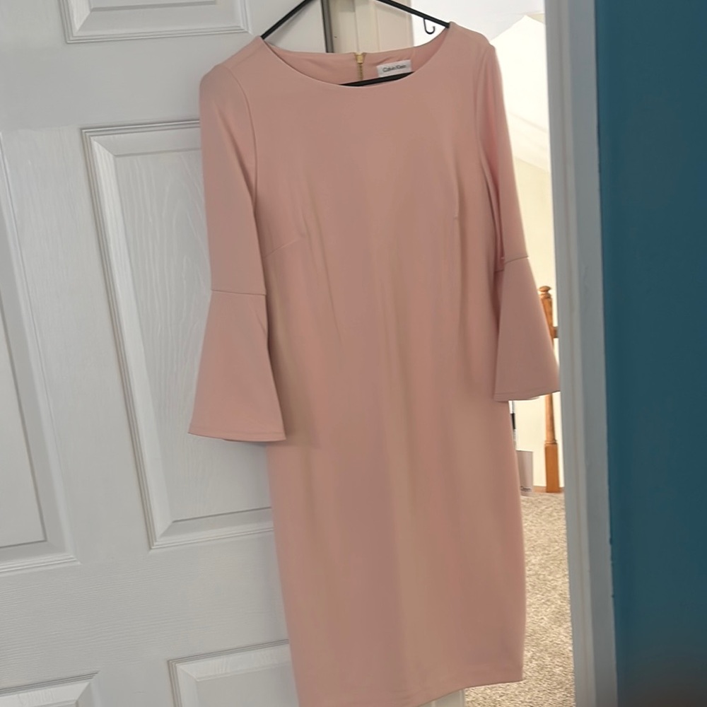 Calvin Klein Pink Sheath Dress with Bell Sleeves
